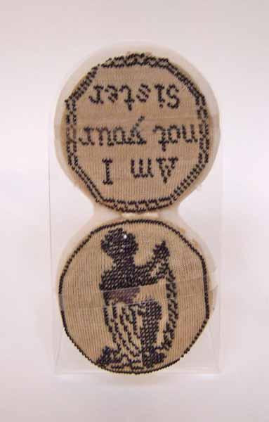1922.895 Pincushion, inscribed 'Am I not your sister', British, 1790-1810