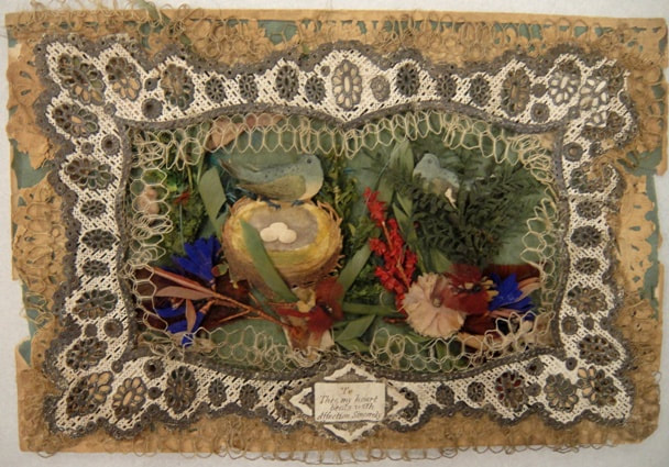 Valentine's card showing two birds on a nest, British, 19th century