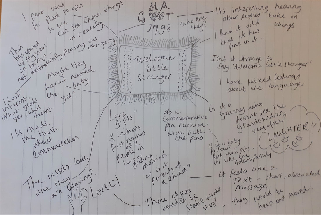 Diagram of notes from the conversation in response to the commemorative pincushion.