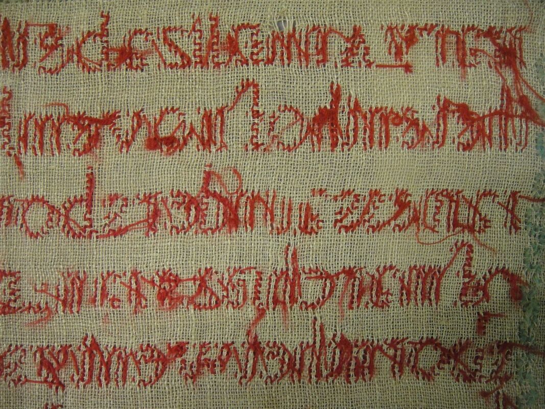 Reverse of linen sampler, probably embroidered by Mary Ann Elizabeth Saunders, 1840-1850.