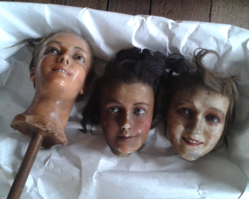 Wax mannequin heads, previously used for display, 20th century