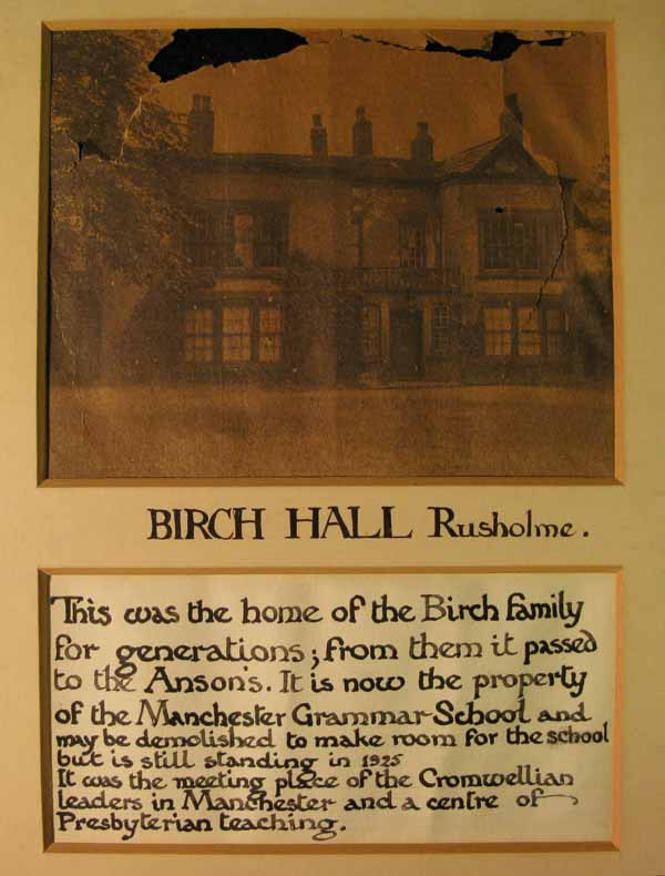 1918.1105, framed photograph of Birch Hall, Rusholme, with inscription, from the Manchester Art Museum (Horsfall Museum), 1880s