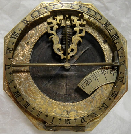1922.1203 Compass sundial, brass, made by Johan Georg Vogler, Germany, 1700-1750