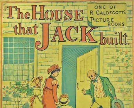 Detail of the front cover of The House that Jack Built, illustration by Randolph Caldecott, 1878