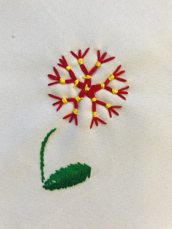 yellow and red stitched flower