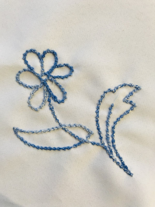 Blue stitched outline of flowers